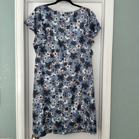LOFT Floral Flutter Sleeve Spring Summer Knee Length Blue Dress Size XL - Picture 5 of 9